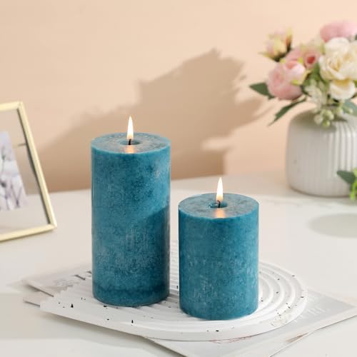 3x6 Inch Blue Pillar Candles Set of 3, Hand-Poured Unscented Pillar Candle - Image 6
