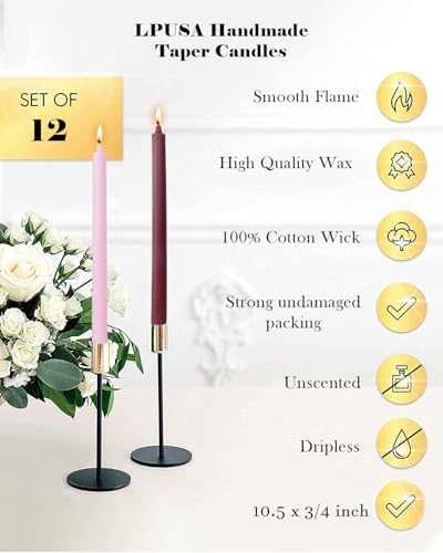 Red Taper Candles Driples Candlesticks Tapered Candles Ideal as Dinner Candle Smokeless and Unscented Long Burning 10.5 inch，Set of 12 - Image 4