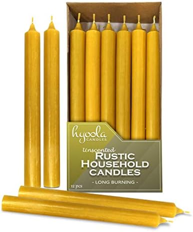 Hyoola 10 Inch Dinner Candles - 12 Pack - Yellow Tall Unscented Rustic Long Burning Candle Sticks by Hyoola