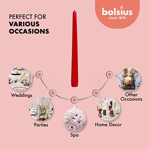 BOLSIUS 30 Count Unscented 10 Inch Red Household Taper Candles - 8 Hours Burn Time - Premium European Quality - Smokeless Dripless Taper Candlestick - Great for Special Occasion, Church, and Everyday - Image 4