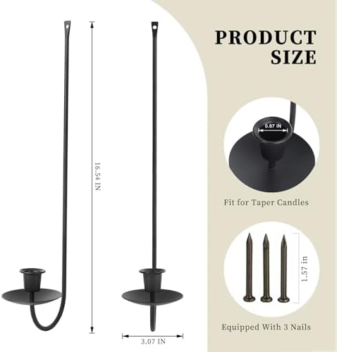 Batoslee Wall Candle Holder Set of 2, Black Metal Wall Mount Candle Sconces - Image 2