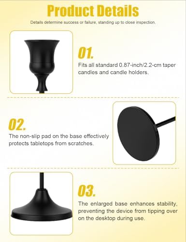 2 Sets(6 Pcs) Black Tapered Candle Holder,Candlestick Tall Metal Candlestick Holders for Table Centerpiece Home Decor for Wedding Fireplace Mantel Housewarming Gift Fits 3/4 Inch Thick Candles - Image 3