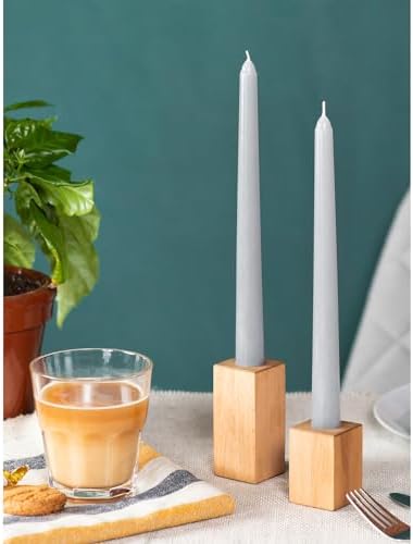 CANDWAX 8 inch Taper Candles - Set of 12 Dripless Tall Long Burning Dinner Party Wedding Decor - Light Gray - Image 6