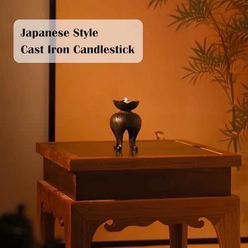 Japanese Style Cast Iron Candle Holder, Small Handmade Vintage Candlestick Holders, Rustic Pillar Candle Holder, Farmhouse Candle Stand for Fireplace Shelf Home Decor (4.53" Tall Pattern) - Image 6