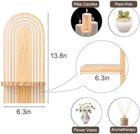 Candle Sconces Set of 2: Boho Wall Candle Holder with 3D Rainbow Arch, Natural Wood Wall Sconces Set of Two, Handmade Wooden Art Decor for Living Room, Dining Room, Bathroom, Bedroom, 13.8"x6.3" - Image 3