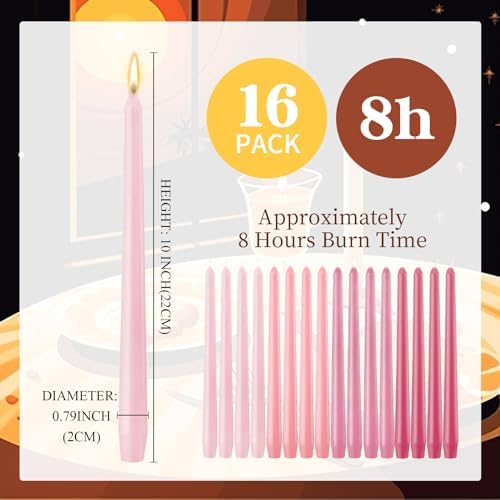 MTLEE 16 Pcs 10 Inch Long Taper Candle Stick Smokeless, Gradient Pink - Image 2