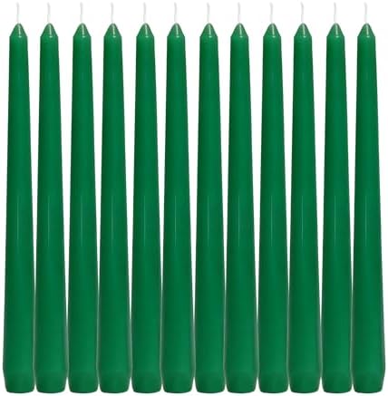 12 Pack Green Taper Candles丨Taper Candles 10 Inch Dripless丨Unscented & Smokeless Candlesticks Bulk丨7-8 Hours Long Burning Tall Candles丨Ideal for Christmas Weddings Parties Dinner by Candlesee