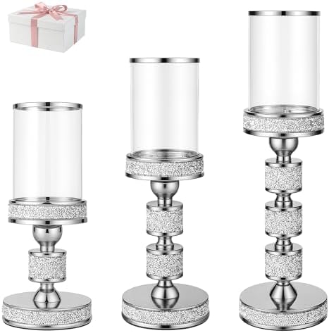 Hurricane Candle Holder, 15.9" Tall Metal Candle Stand, Glass Pillar Holder by DOUNX