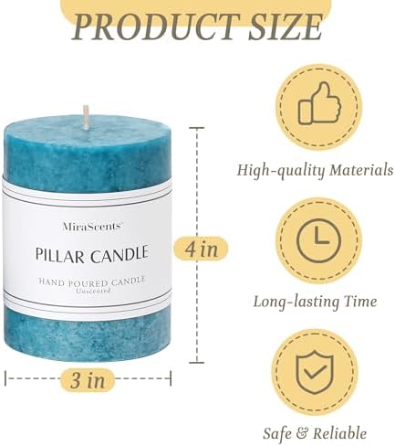 3x4 Inch Blue Pillar Candles Set of 3, Unscented Pillar Candle - Image 3