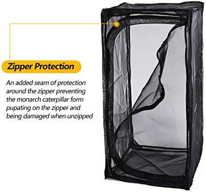 30" Heavy Duty Monarch Butterfly Habitat, Outdoor Collapsible Insect Mesh Cage Terrarium Pop-up with Zipper Protection (Black) - Image 3