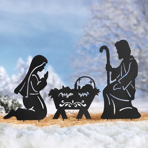 Nativity Scene Outdoor,Black Silhouette Metal Nativity Set for Yard Stakes by HokfirmHomeDecorGarden