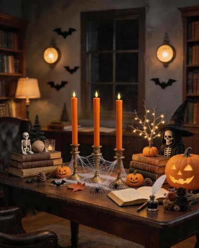 Homemory Orange Flameless Taper Candles with Remote Timer, 9.6 Inch Real Wax Battery Operated Candlesticks, Flickering Warmer Light Led Tapered Candle 6 Pack for Halloween Home Decor - Image 5
