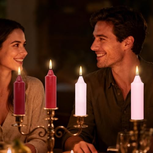 NJAO HOO 5 Inch Short Taper Candle Valentine's Day Candlesticks Red Unscented Dripless for Date Home Dinner Decor Party, 4 Pack - Image 4