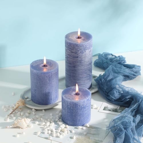 3x4 Inch Blue Pillar Candles Set of 3 - Hand-Poured Unscented Candles, Long Clean Burning, Large Big Candle, Smokeless Dripless Candle for Dinner Table, Wedding, Home, Bathroom, Rustic Decor - Image 4