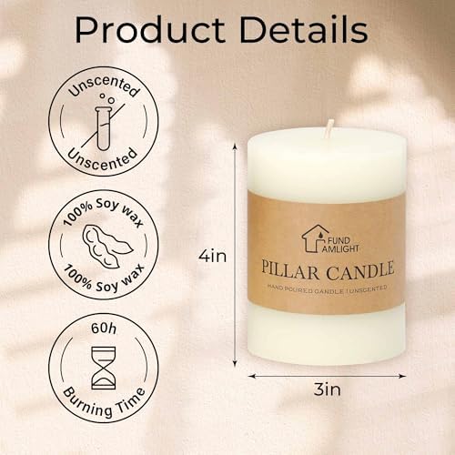3x4 Inch White Pillar Candles Set of 3, Hand-Poured Unscented Pillar Candle - Image 6