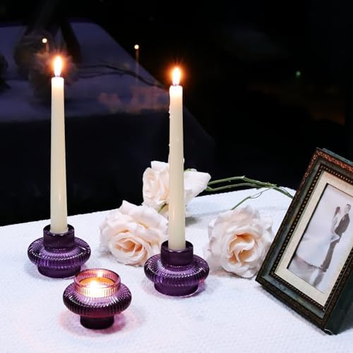 VOHO Set of 6 Purple Taper Candle Holders for Halloween Thanksgiving Gifts - Image 4