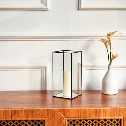 Phosphor Small Hurricane Candle Holder Set of 3 Pieces, Black Glass Candle Holder for Wedding, Party, Holiday. - Image 6