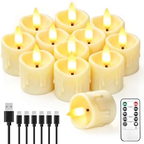 12 Pack Small Rechargeable Flameless Candles with Remote Timer by CAQUIRU