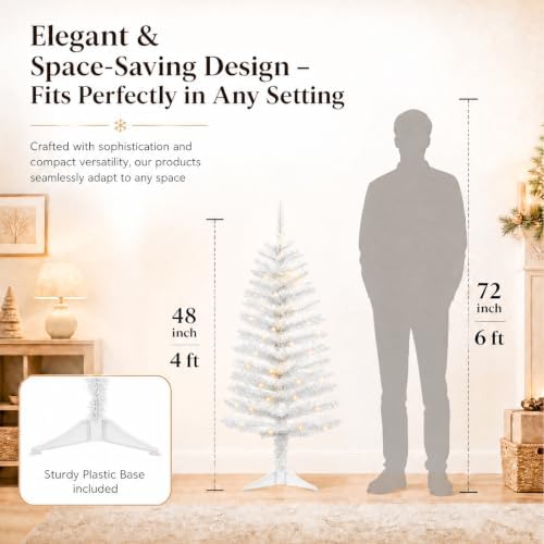 4ft Artificial White Christmas Tree with Lights - Image 5