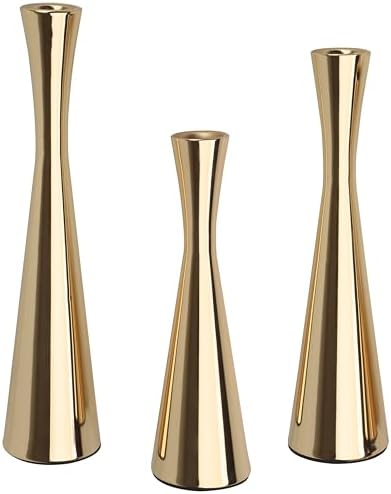 Vixdonos Light Gold Taper Candle Holders Metal Candlestick Holders Set of 3 Table Mantel Decorative Candle Stand for Dinning,Party，Wedding,Home Decor(Light Gold) by Vixdonos