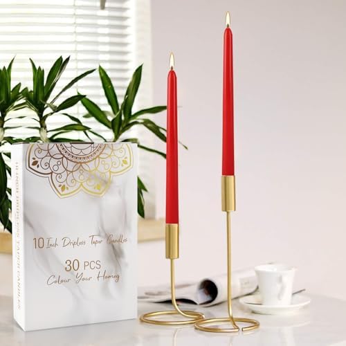 30-Pack Red Taper Candles - 10 Inch Long-Lasting Dinner Candles, Unscented Smokeless for Christmas, Wedding, Party and Home Table Decor - Image 7