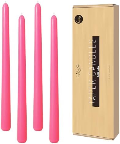 Viyffo Taper Candles, 10 Inch, 4 Pack, Clear Pink – Unscented, Smokeless by Viyffo