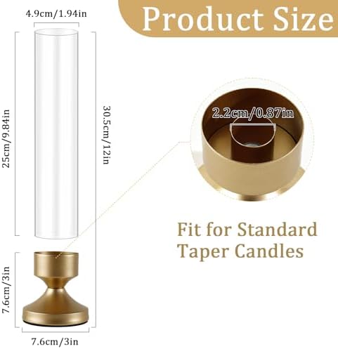Hurricane Glass Candle Holders, Set of 10 Metal Taper Candlesrick Holders for Centerpieces Tall Gold Candle Stands Bulk with Glass Cylinder for Wedding Birthday Party Table Decor - Image 4