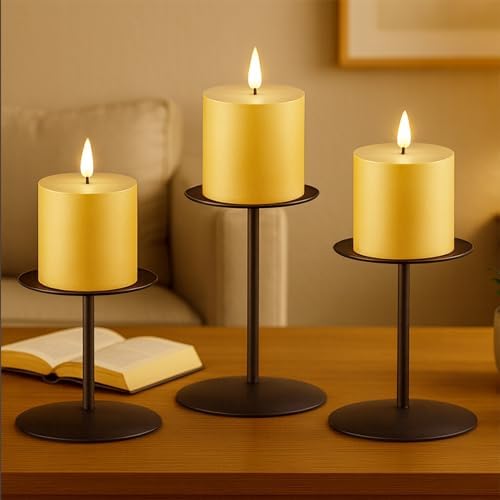 smtyle Halloween Black Pillar Candle Holders Reversible Set of 3 - Image 5
