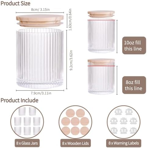 Clear Candle Jars with Lids, 8-Pack 12oz Ribbed Glass Candle Containers - Image 2