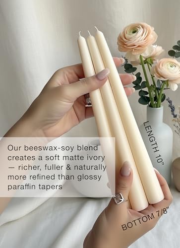 12pk 10" Classic Taper Candles, Ivory, 7-8 Hours Long Burning, Unscented Tall Candlesticks - Image 2