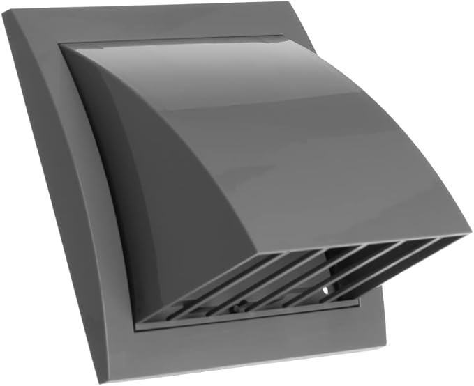 4 Inch Exhaust Hood Vent with Rain Cover and Flap - Outdoor Air Vent Cover - HVAC Exhaust Cap - ABS Plastic Grey
