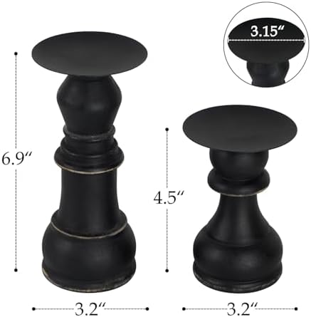 NIKKY HOME Farmhouse Wooden Pillar Candle Holders Set of 2, Black - Image 5