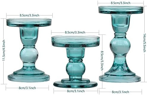 GMWD 3 Pcs Glass Candle Holder Set Clear, Green Candlesticks Holders Pillar Taper Candles Tealight Stand for Wedding Centerpieces Home Decorations Dining Table - Image 2