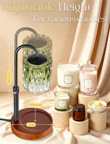 Briever Dimmable Candle Warmer Lamp with Timer, Height Adjustable Electric Candle Wax Warmer, Birthday Gifts for Women Mom, House Warming Gifts New Home Decor, Solid Wood Base, Walnut Emerald - Image 5