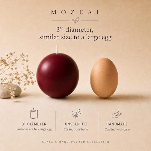 MOZEAL Hand-Poured, 3 Inch Dark Red Round Ball Candles - Elegant Dark Red Round Pillar Candles Set of 3, Dripless, Unscented, Smokeless, Ideal for Intimate Gatherings. - Image 3