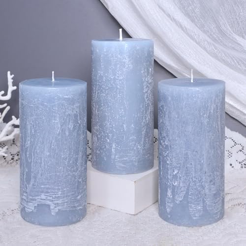 Ocean Scented Candles, Gray Blue Pillar Candles Set of 3 Tall in 3X6 Inch, Long Clean Burning Smokeless & Dripless Aromatherapy Candles for Home Decor - Image 6