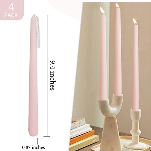 4 PCS Baby Pink Taper Candles - Rose Scented Candles - 10 inch Tall Candles for Holiday Valentine's Wedding Celebration Home Decor - Image 3