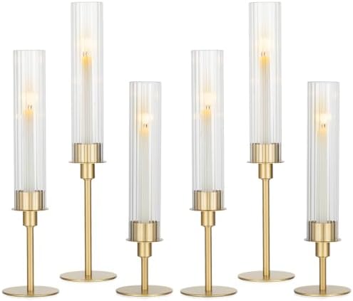 Sziqiqi Hurricane Candle Holders for Wedding: Matte Gold Candlestick Holder by SZIQIQI