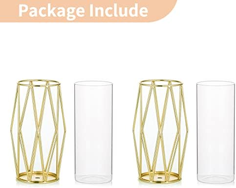 NUPTIO Gold Geometric Hurricane Glass Candle Holders, Set of 2 - Image 4