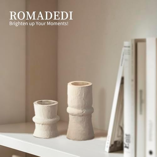 Romadedi Beige Paper Mache Taper Candle Holders, Set of 2 - Image 3