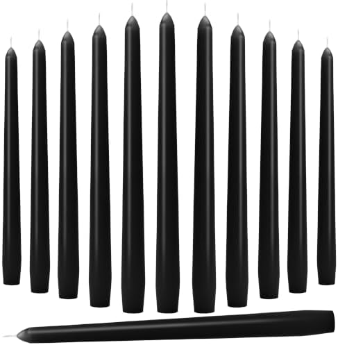 Black Taper Candles - 12 Pack 10 Inch Black Candlesticks Dripless Unscented Wax Long Burning Tall Tapered Candles Smokeless for Halloween Gothic Decor Spells Rituals Home Party by Auralome