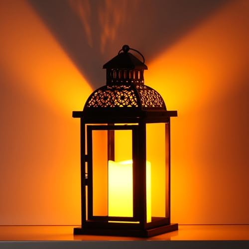 NEEDOMO Lanterns Decorative Indoor & Outdoor, 15'' Lantern with LED Candle, Vintage Metal Hanging Lanterns for Patio, Front Porch,Yard, Table, Spring (NO Glass) - Image 2