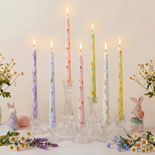 Conelist 12pcs Pastel Floral Taper Candles 9.8" Flower Tapered Candlestick by Conelist