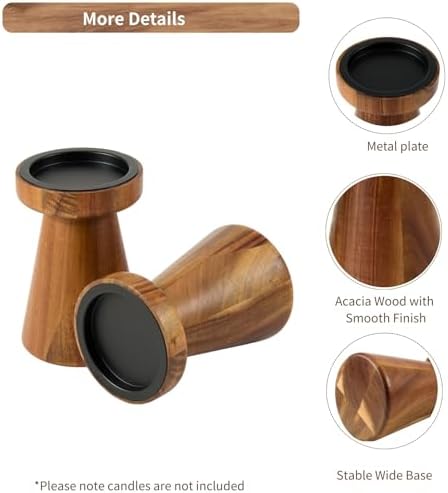 Rustic Acacia Wood Pillar Candle Holder - Image 3