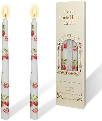 White Strawberry 10 inch Straight Taper Candles - Strawberry Handmade Printing Candlesticks Tall Tapered Candle for Home Garden Decor Simple Modern Weddings 2Pcs by YUKCAXDLS