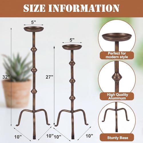 Mumufy 2 Pcs Metal Tall Floor Candleholder Candlestick, 32 in,27 in, Bronze - Image 2