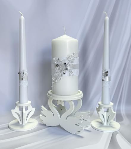 Wooden Unity Candle Holder – Solid Triple Candle Stand – Handcrafted from Natural Wood – Painted in Safe Premium White Finish – Fits 2 Taper (0.80”) & 1 Pillar Candle (3”) - Image 5