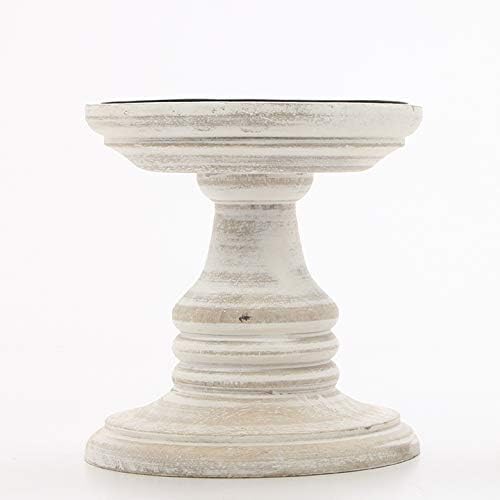 Hosley White 5 Inch High Wooden Pillar Candle Holder Country Style. Ideal Gift for Wedding Party Home Spa Reiki Aromatherapy LED Votive Candle Gardens W1 by HOSLEY