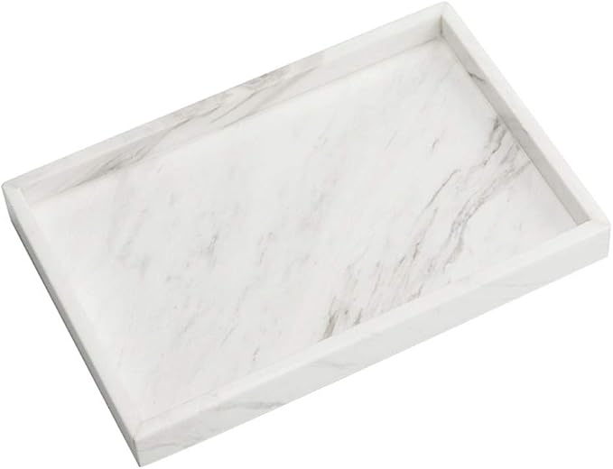 Natural Marble Storage Vanity Tray, Cosmetics Jewelery Tray, Kitchen Organizer, Coffee Table Tray (Volakas White, Glossy Surface, 11.8L x 7.87W x 1.18H)