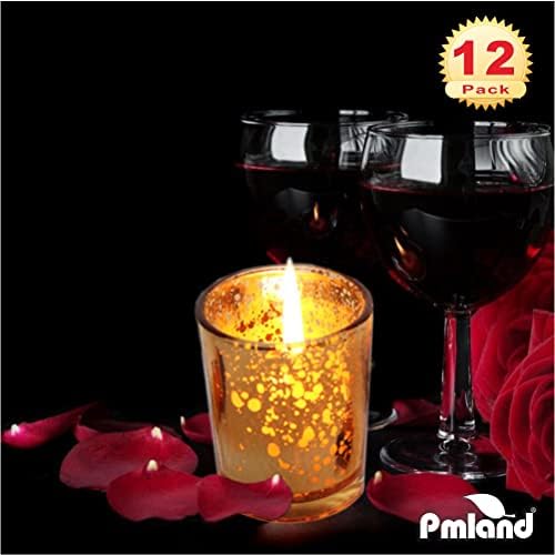 PMLAND Speckled Mercury Glass Votive Candle Tealight Holders - Bulk Pack of 12 Gold - Image 6